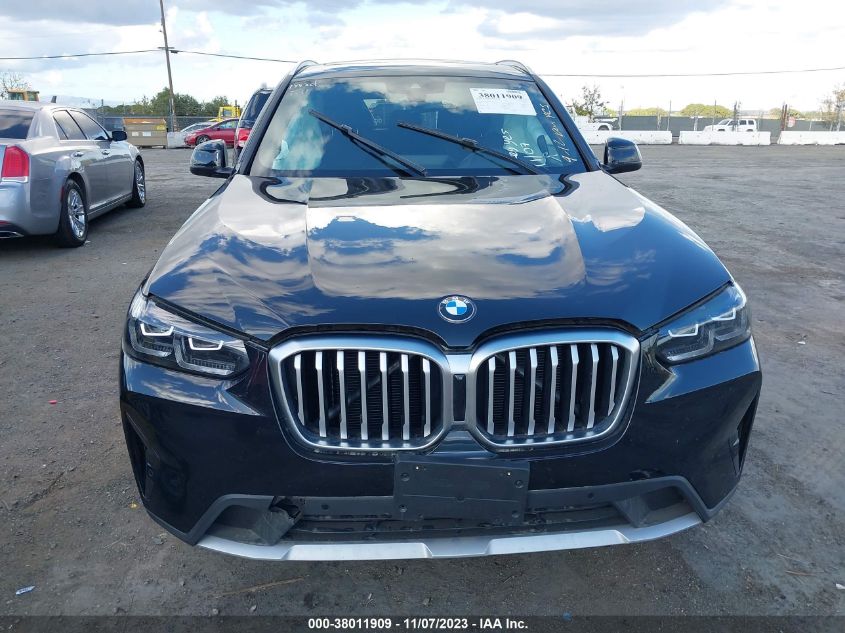 2022 BMW X3 xDrive30I VIN: 5UX53DP06N9M21278 Lot: 38011909