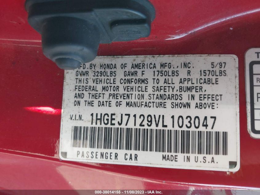 1HGEJ7129VL103047 1997 Honda Civic Hx