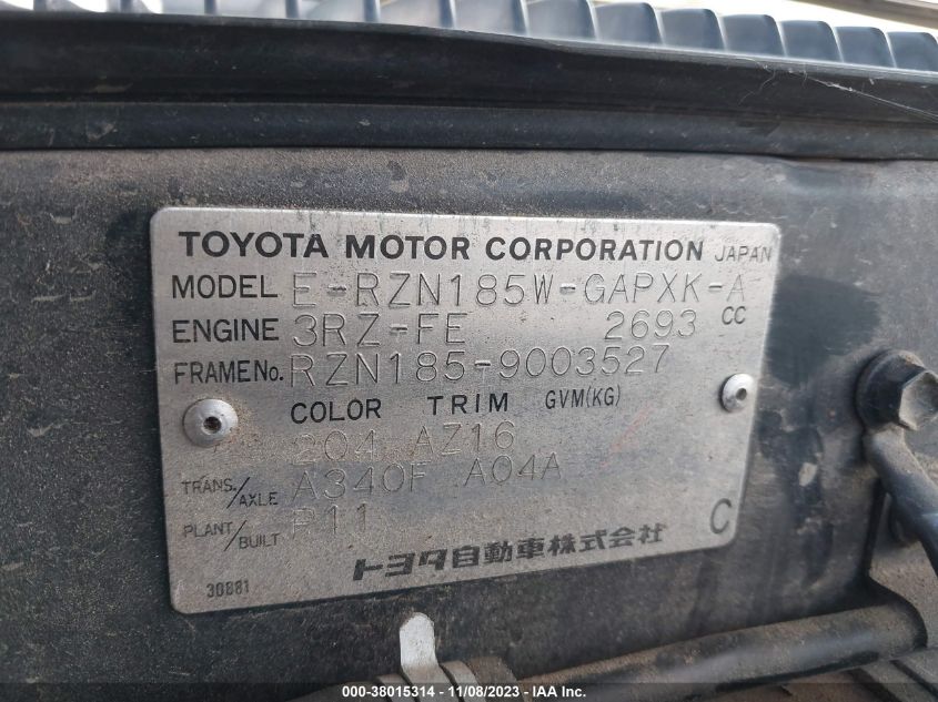 1997 Toyota Hilux VIN: 0000RZN1859003527 Lot: 38015314