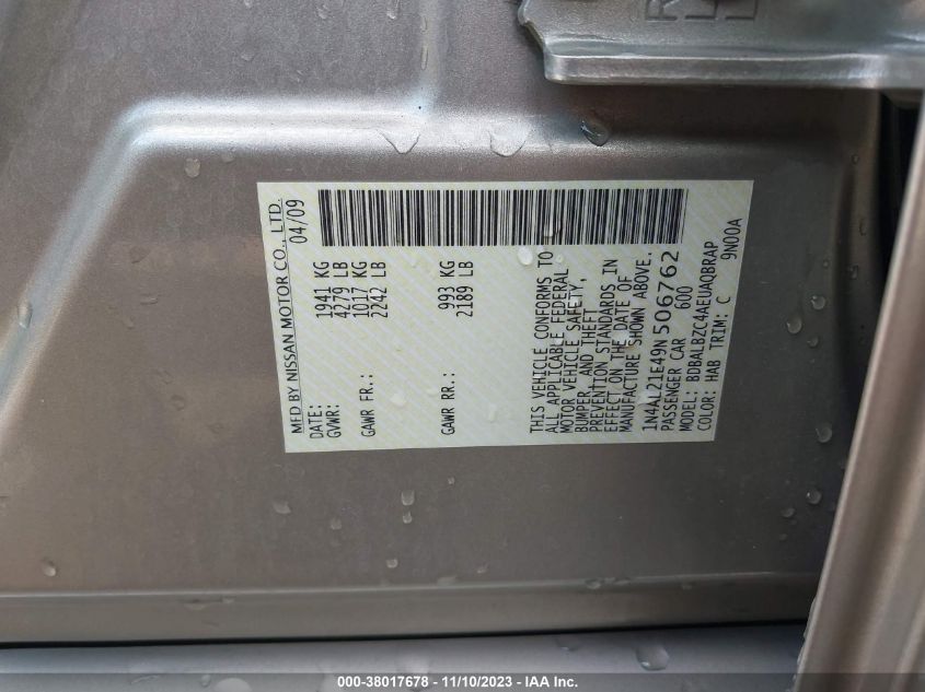 1N4AL21E49N506762 2009 Nissan Altima 2.5 S