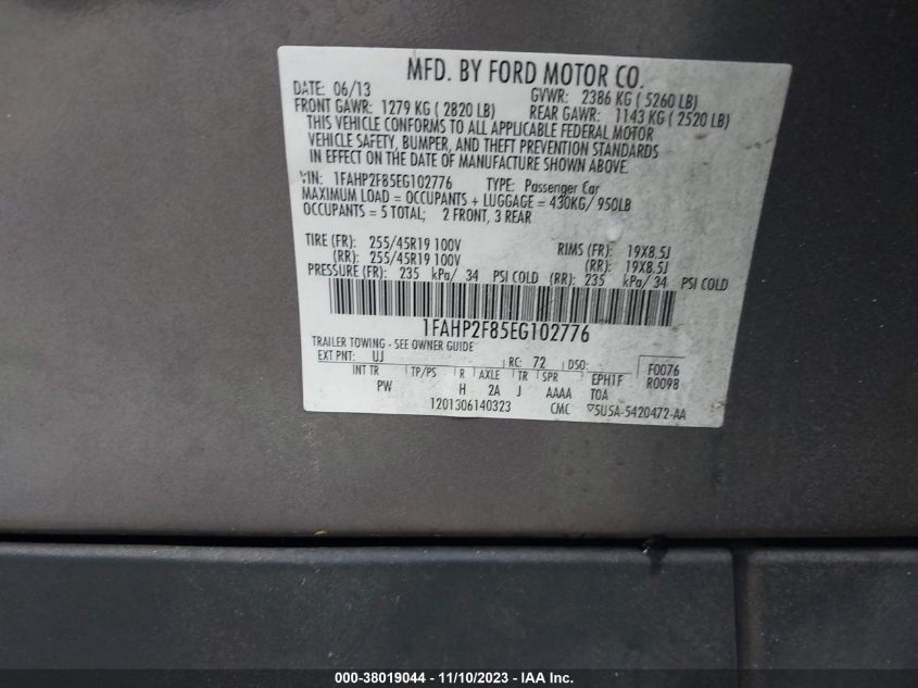 2014 Ford Taurus Limited VIN: 1FAHP2F85EG102776 Lot: 43147980