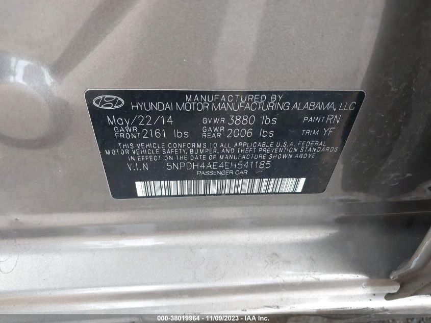 5NPDH4AE4EH541185 2014 Hyundai Elantra Se