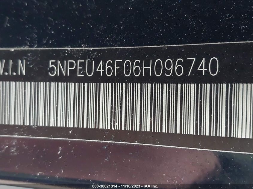 2006 Hyundai Sonata Gls V6/Lx V6 VIN: 5NPEU46F06H096740 Lot: 38021314