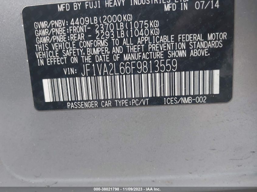 2015 Subaru Wrx Sti VIN: JF1VA2L66F9813559 Lot: 43417201