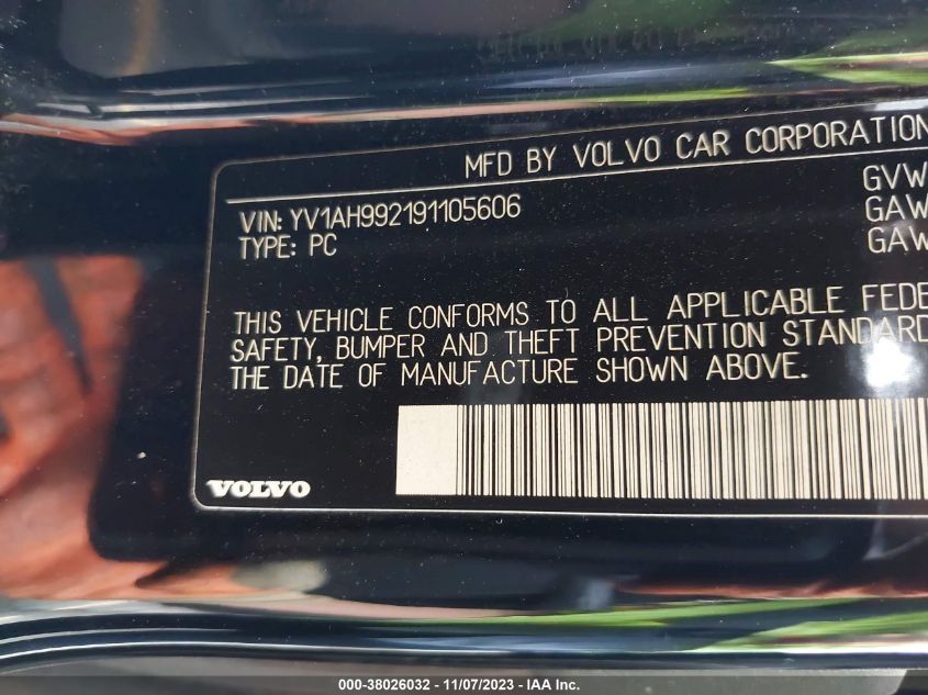 2009 Volvo S80 I6 Turbo VIN: YV1AH992191105606 Lot: 38026032