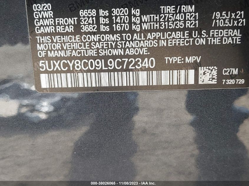 VIN 5UXCY8C09L9C72340 2020 BMW X6, M50I no.9