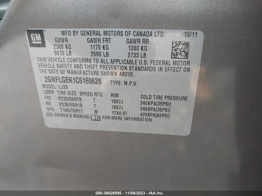 2GNFLGEK1C6169628 2012 Chevrolet Equinox Ltz