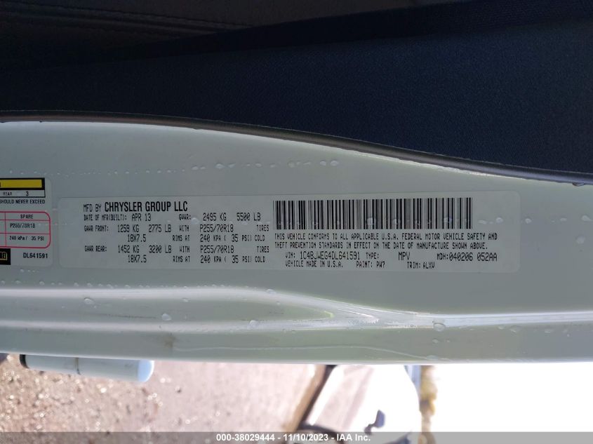 2013 Jeep Wrangler Unlimited Sahara VIN: 1C4BJWEG4DL641591 Lot: 38029444