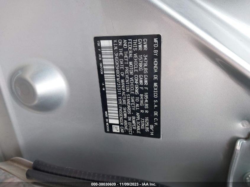 2015 Honda Fit Ex/Ex-L VIN: 3HGGK5H80FM731311 Lot: 38030609