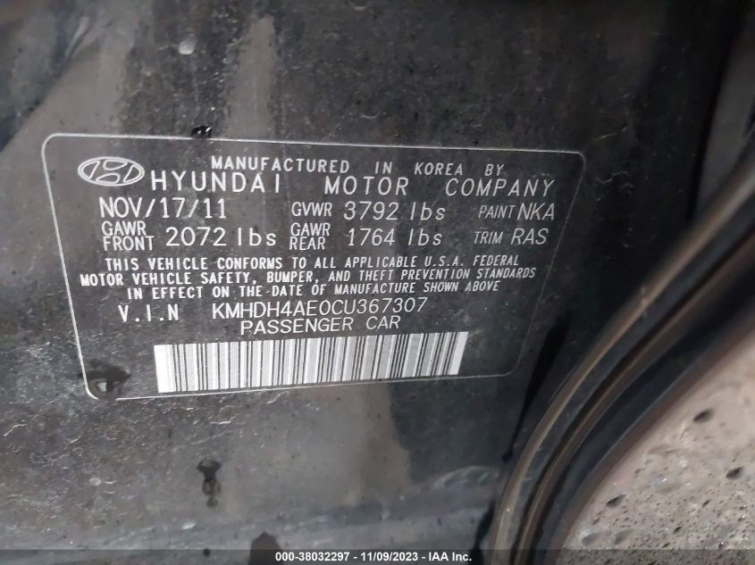 KMHDH4AE0CU367307 2012 Hyundai Elantra Gls (Ulsan Plant)