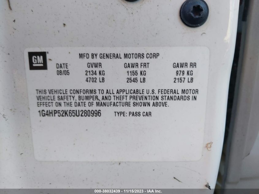 2005 Buick Lesabre Custom VIN: 1G4HP52K65U280996 Lot: 38032439
