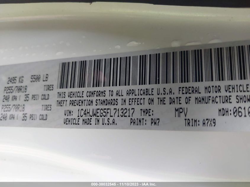 2015 Jeep Wrangler Unlimited Sahara VIN: 1C4HJWEG5FL713217 Lot: 38032545