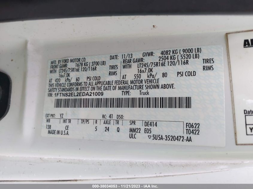 2014 Ford E-250 Commercial VIN: 1FTNS2EL2EDA21009 Lot: 43180965