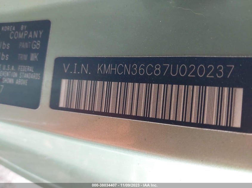 2007 Hyundai Accent Se VIN: KMHCN36C87U020237 Lot: 38034407