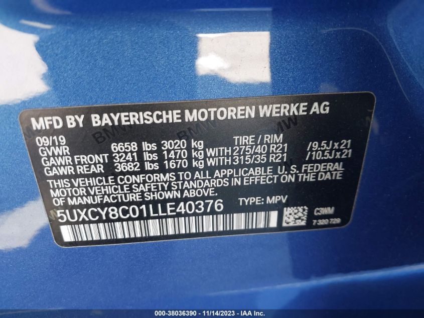 VIN 5UXCY8C01LLE40376 2020 BMW X6, M50I no.9