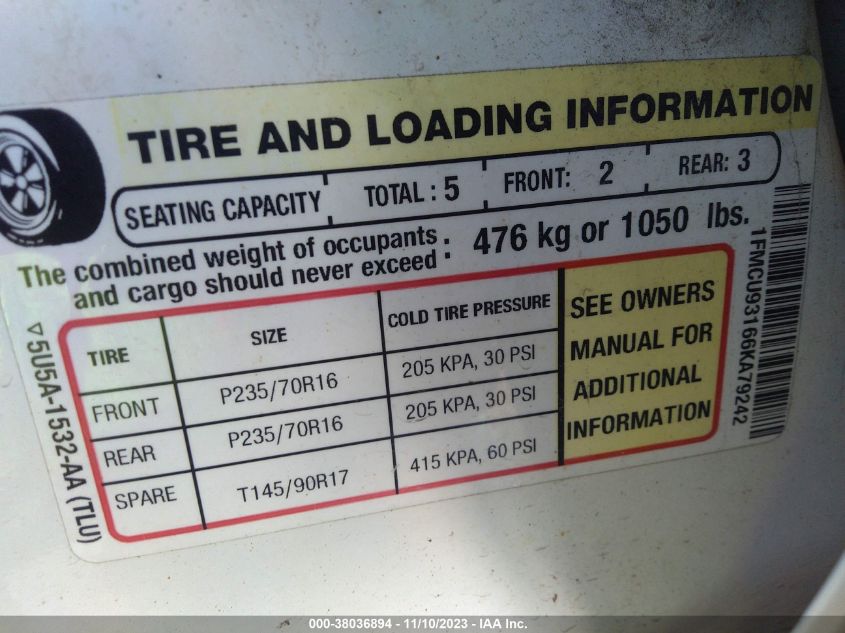 2006 Ford Escape Xlt/Xlt Sport VIN: 1FMCU93166KA79242 Lot: 38036894