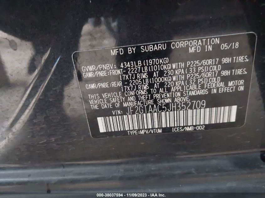 JF2GTAAC5JH352709 2018 Subaru Crosstrek 2.0I