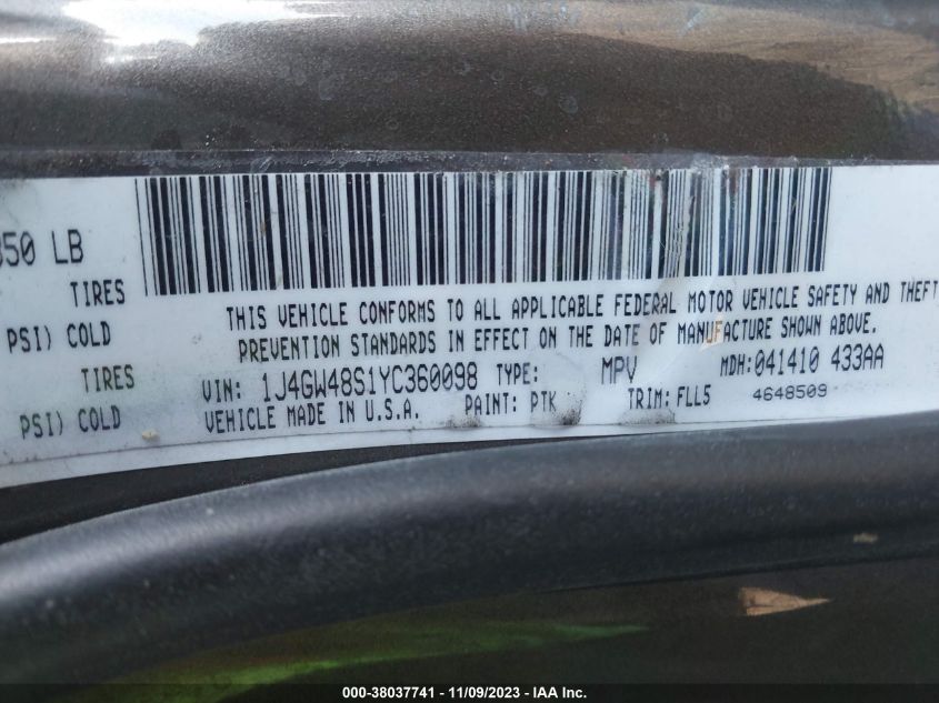 2000 Jeep Grand Cherokee Laredo VIN: 1J4GW48S1YC360098 Lot: 38037741