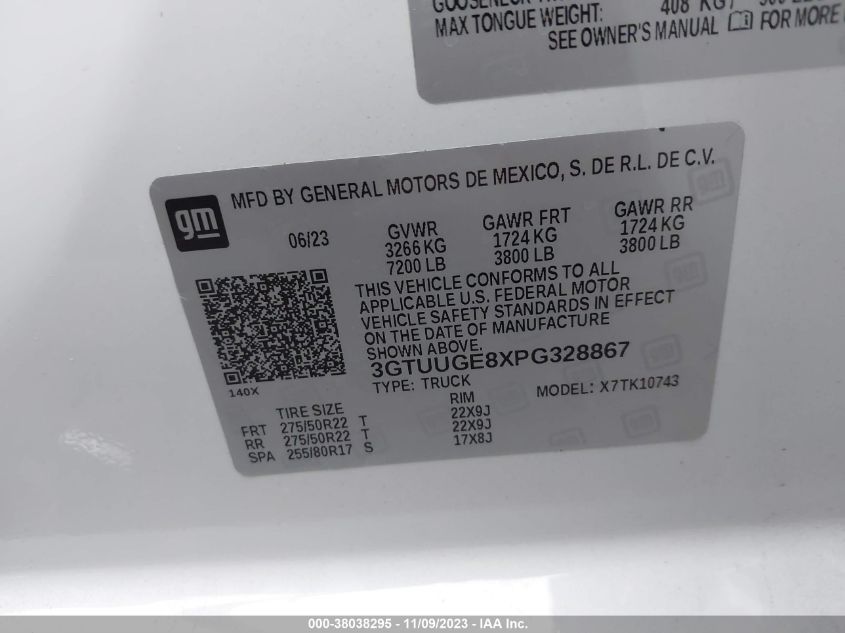 2023 GMC Sierra 1500 4Wd Standard Box Denali VIN: 3GTUUGE8XPG328867 Lot: 38038295