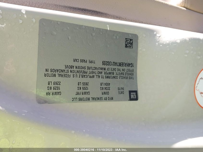 2010 Buick Lucerne Cx VIN: 1G4HA5EM7AU130209 Lot: 38040216