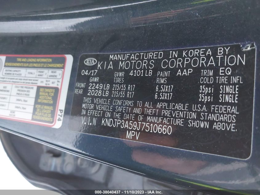 2018 Kia Soul + VIN: KNDJP3A59J7510660 Lot: 38040437