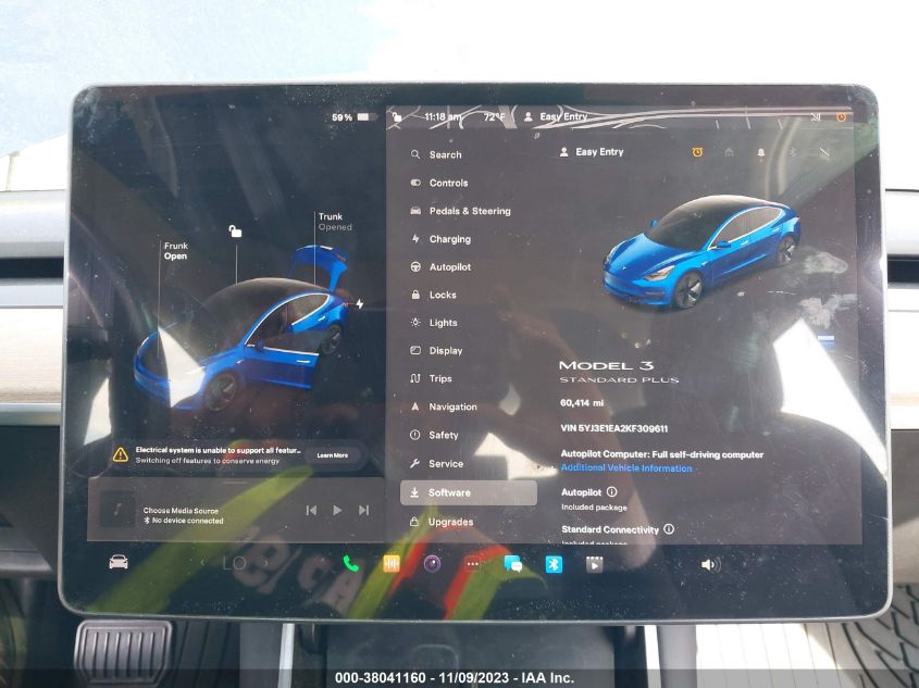 2019 Tesla Model 3 Long Range VIN: 5YJ3E1EA2KF309611 Lot: 38041160