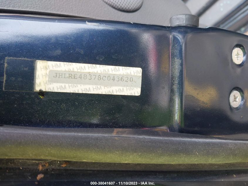 2008 Honda Cr-V Lx VIN: JHLRE48378C043620 Lot: 38041607