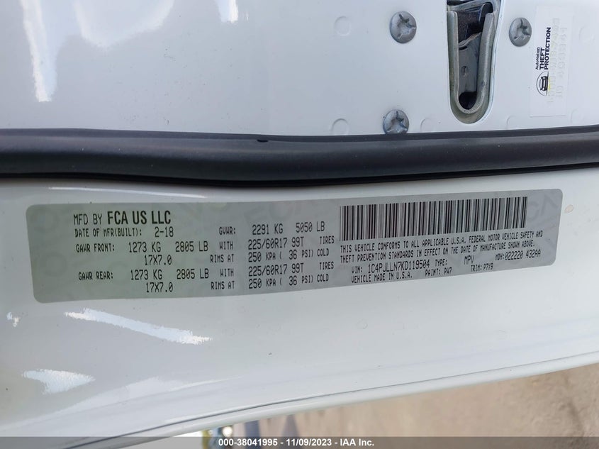 1C4PJLLN7KD119504 2019 Jeep Cherokee Latitude Plus Fwd