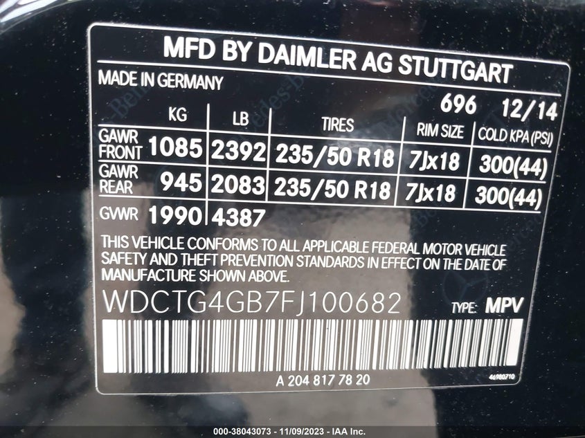 2015 MERCEDES-BENZ GLA 250 - WDCTG4GB7FJ100682