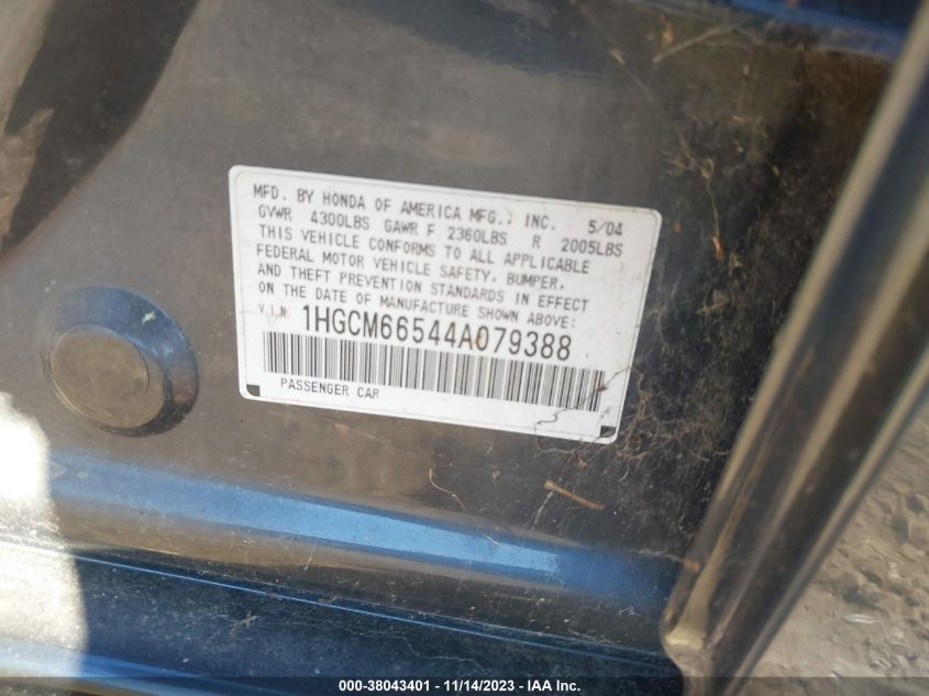 2004 Honda Accord 3.0 Ex VIN: 1HGCM66544A079388 Lot: 38043401