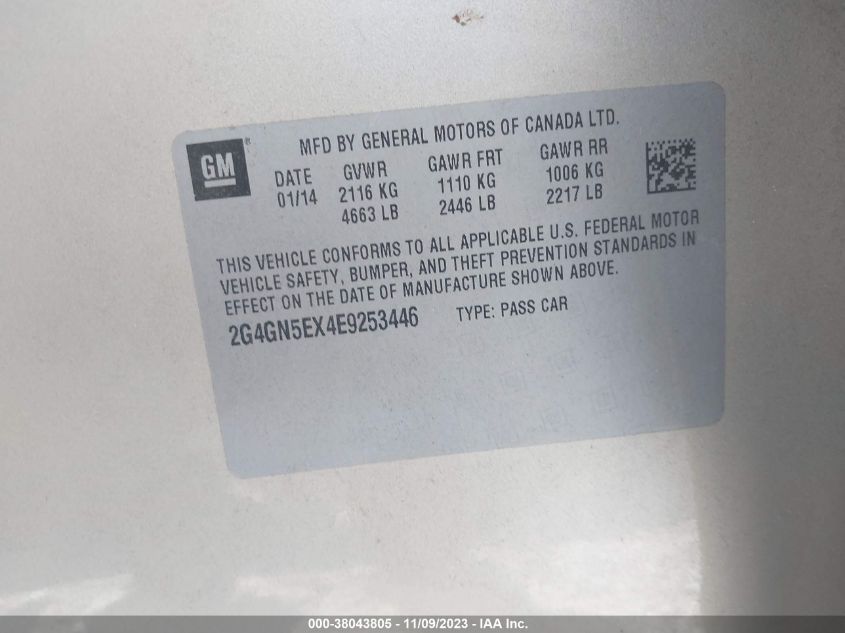 2014 Buick Regal Turbo/E-Assist Premium I VIN: 2G4GN5EX4E9253446 Lot: 38043805