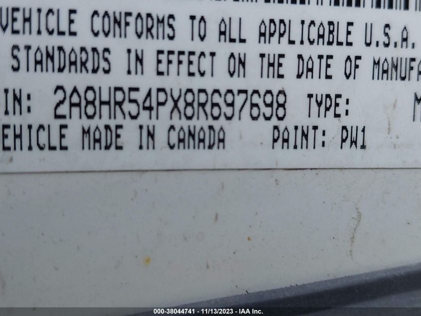 2008 Chrysler Town & Country Touring VIN: 2A8HR54PX8R697698 Lot: 38044741