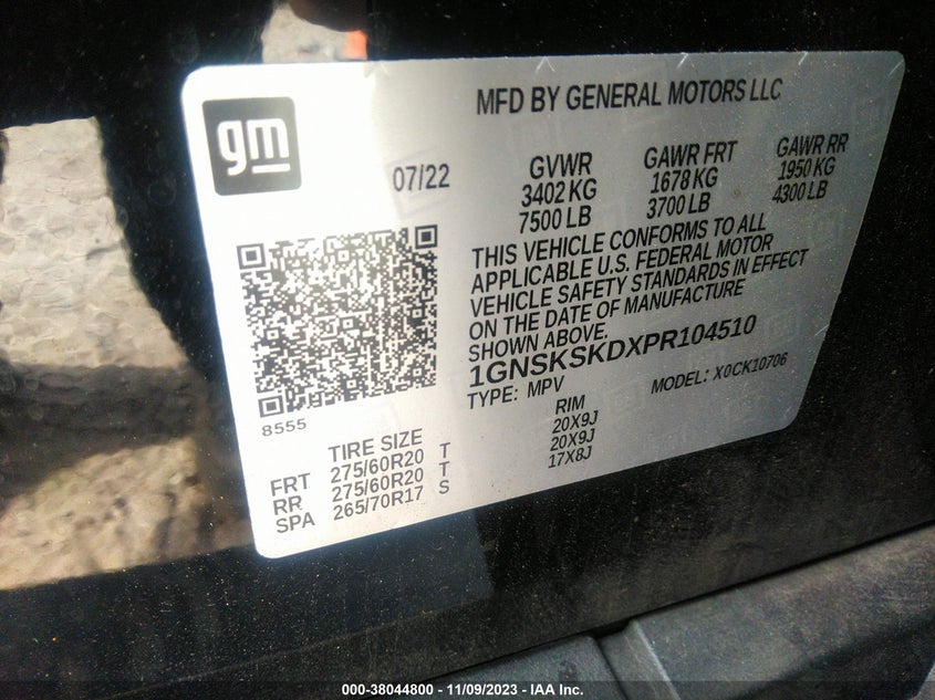 2023 Chevrolet Tahoe 4Wd Premier VIN: 1GNSKSKDXPR104510 Lot: 38044800