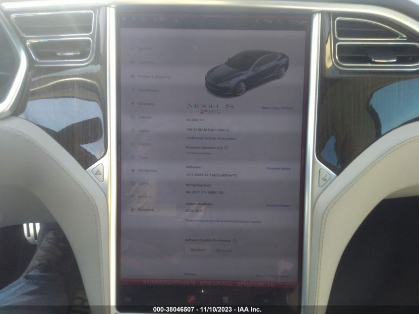 2013 Tesla Model S Performance VIN: 5YJSA1CP2DFP06575 Lot: 38046507