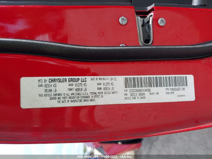 2014 Dodge Charger Se VIN: 2C3CDXBG8EH184566 Lot: 38047391