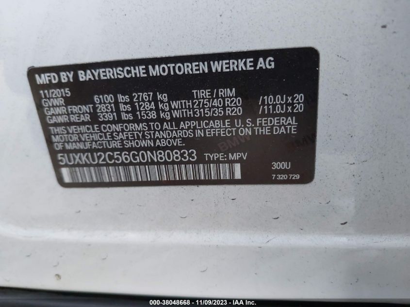 VIN 5UXKU2C56G0N80833 2016 BMW X6, Xdrive35I no.9