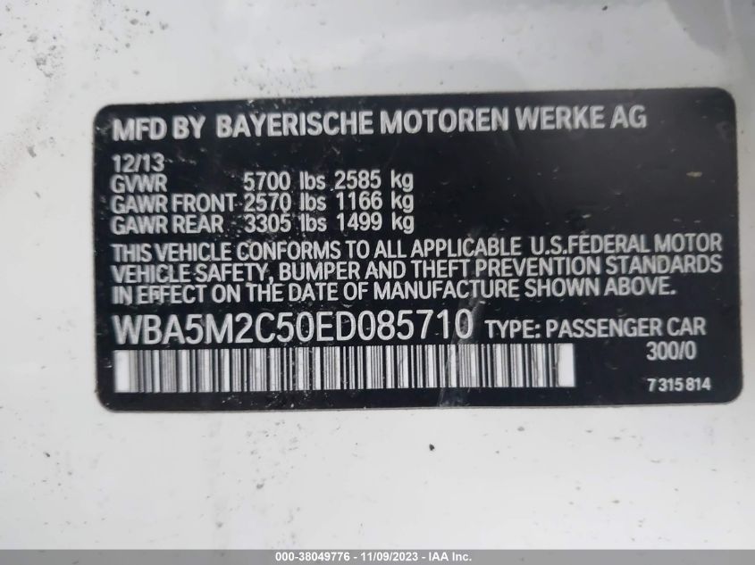 2014 BMW 535 Igt VIN: WBA5M2C50ED085710 Lot: 38049776