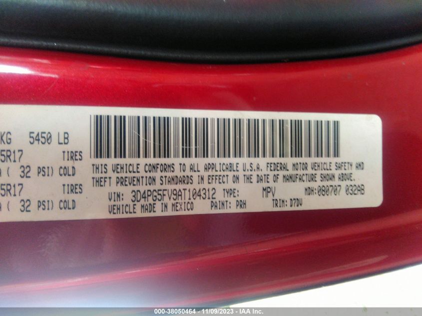 2010 Dodge Journey Sxt VIN: 3D4PG5FV9AT104312 Lot: 38050464