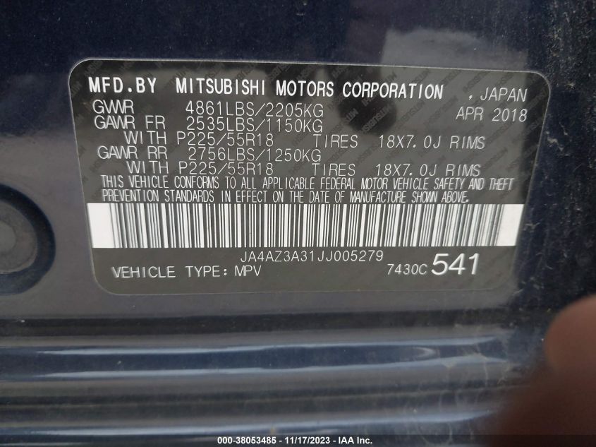 2018 Mitsubishi Outlander Es VIN: JA4AZ3A31JJ005279 Lot: 38053485