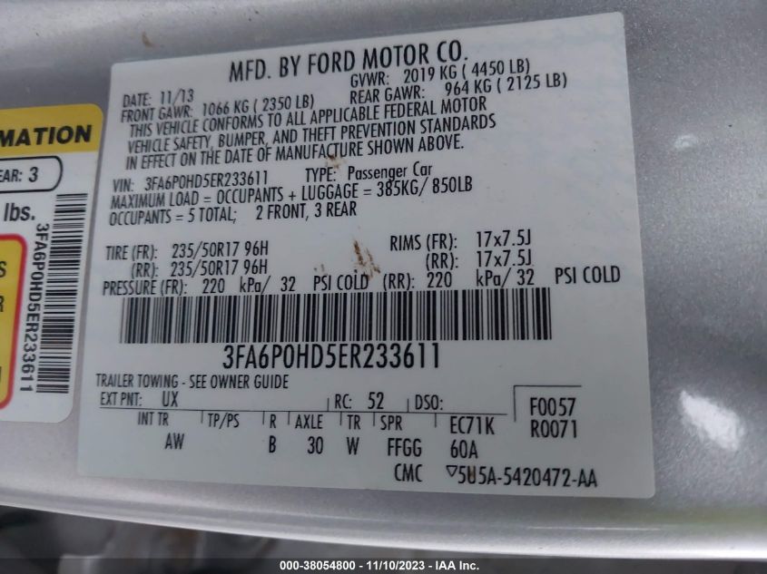 3FA6P0HD5ER233611 2014 Ford Fusion Se