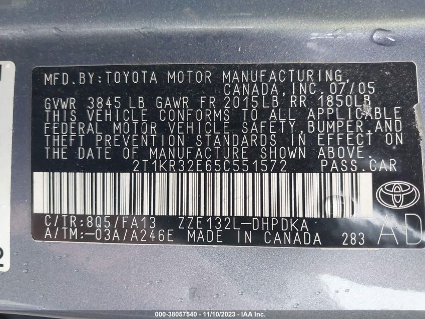 2T1KR32E65C551572 2005 Toyota Matrix