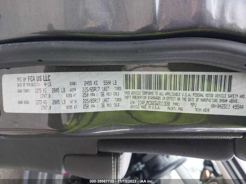 2016 Jeep Cherokee Latitude VIN: 1C4PJMCB2GW311338 Lot: 38057732