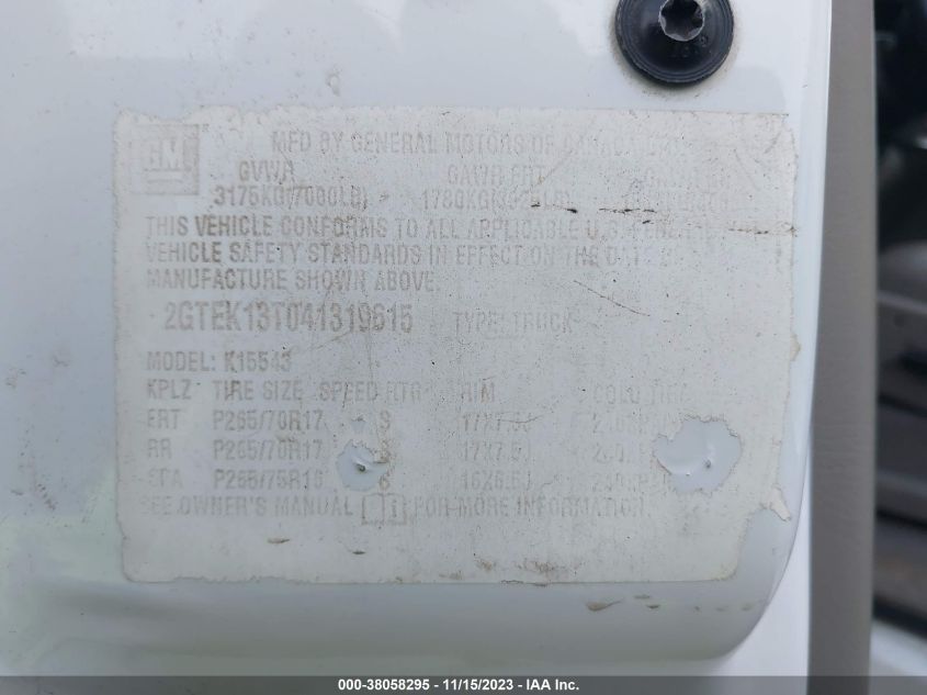 2004 GMC Sierra 1500 Slt VIN: 2GTEK13T041319615 Lot: 38058295
