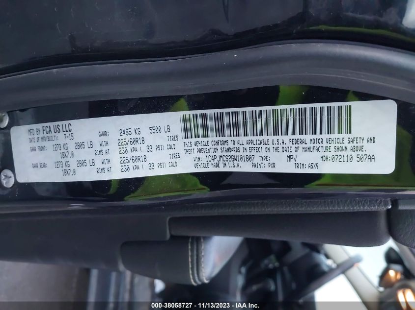 2016 Jeep Cherokee Altitude VIN: 1C4PJMCS2GW101807 Lot: 38058727