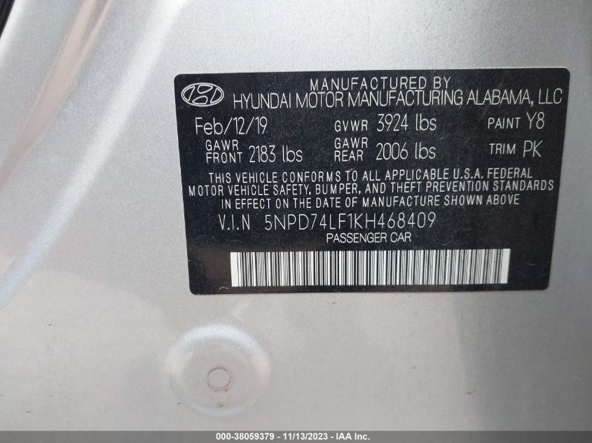 5NPD74LF1KH468409 2019 Hyundai Elantra Se