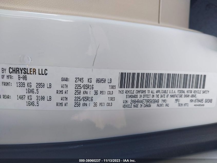 2009 Chrysler Town & Country Lx VIN: 2A8HR44E79R503848 Lot: 38060237