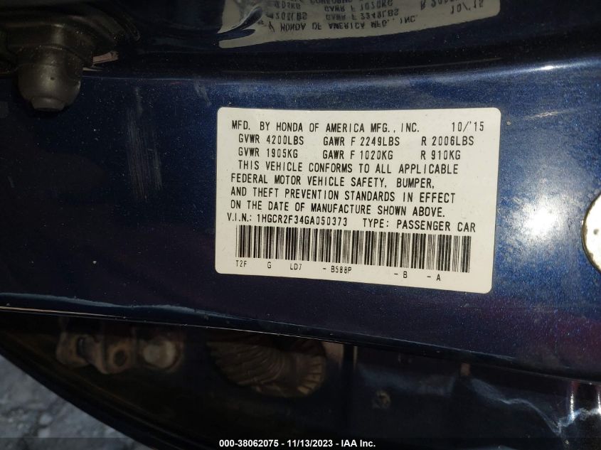 1HGCR2F34GA050373 2016 Honda Accord Lx