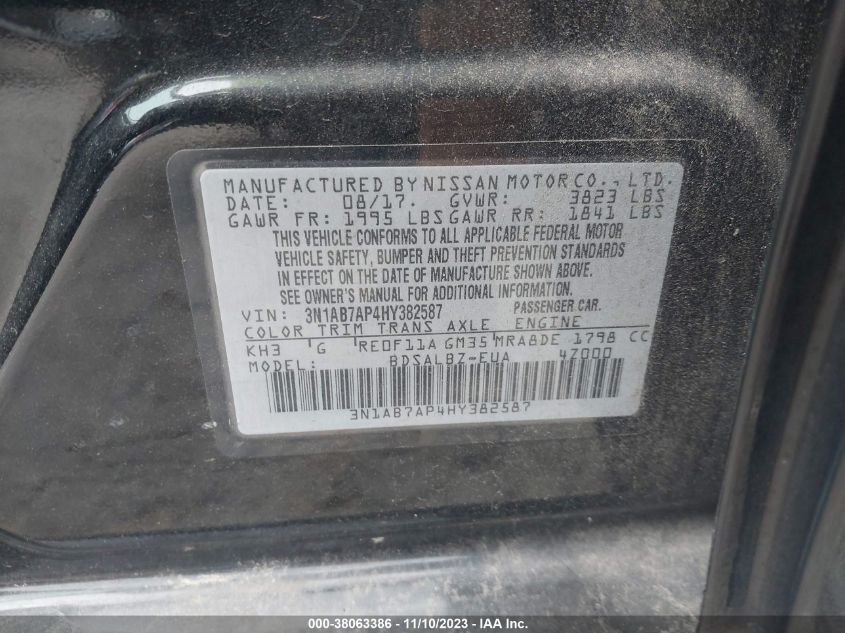 3N1AB7AP4HY382587 2017 Nissan Sentra S