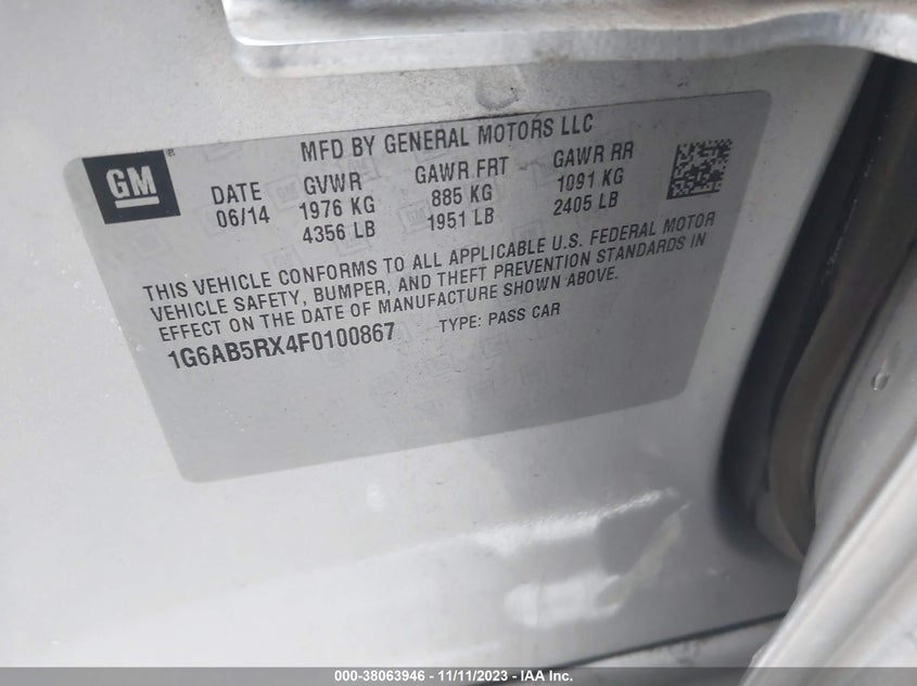 2015 CADILLAC ATS VIN: 1G6AB5RX4F0100867