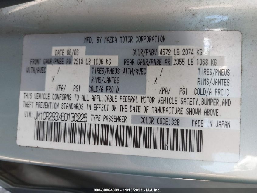 2006 Mazda Mazda5 Sport VIN: JM1CR293X60130226 Lot: 38064399